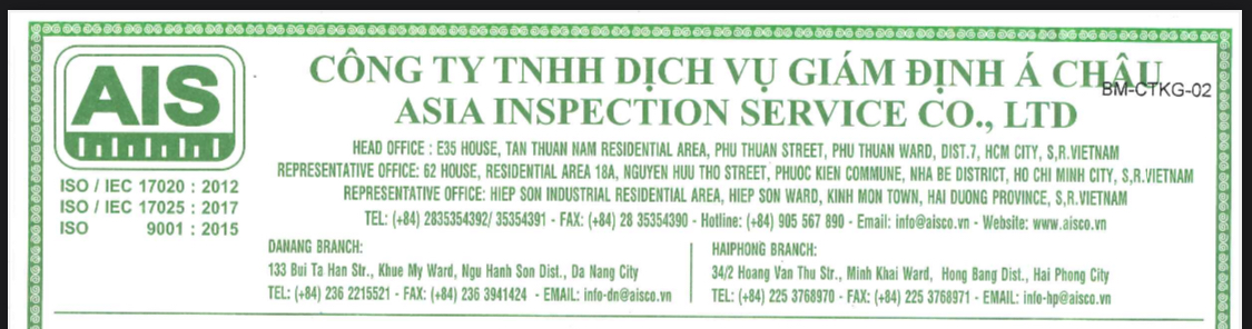 Chi nhánh công ty TNHH dịch vụ giám định á châu